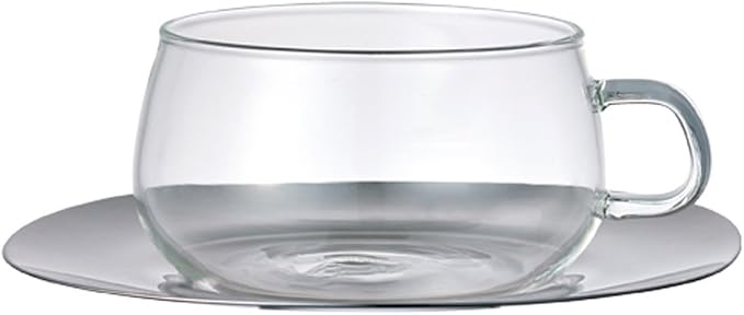 KINTO 8337 Cup & Saucer, 8.1 fl oz (230 ml), Stainless Steel, Heat Resistant Glass, Gift