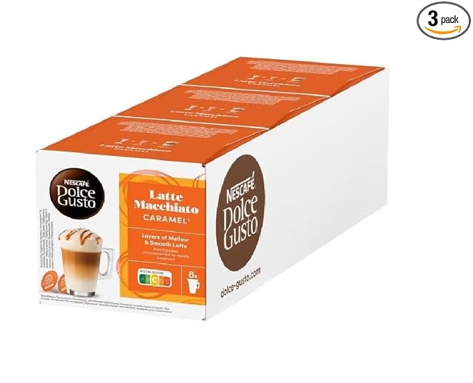 Nescafe Dolce Gusto Coffee Pods, Caramel Macchiato, 16 capsules, Pack of 3