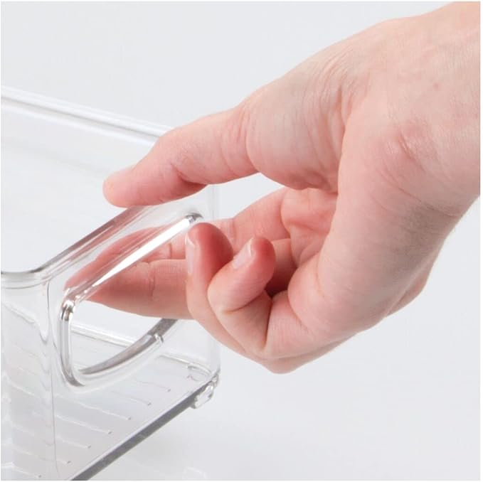 mDesign Plastic Bathroom Storage Container Bins w/ Handles - Closet, Cabinet, Vanity, Cupboard Shelf Organization, Hair Tools Accessory Organizer - Ligne Collection; Clear, 4x10x3 (Pack of 4)