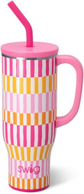Swig Life 30oz Mega Mug, 30oz Tumbler with Handle and Straw, Large Insulated Tumblers, Cup Holder Friendly Travel Mug, Stainless Steel 30 oz Tumbler, Reusable Insulated Water Bottle (Sherbet Stripe)
