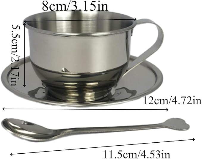8 Packs Stainless Steel Coffee Cups 5.75 Oz Coffee Mugs with Spoon and Saucer Espresso Cups Cups Mugs for Coffee, Latte,Tea, Milk