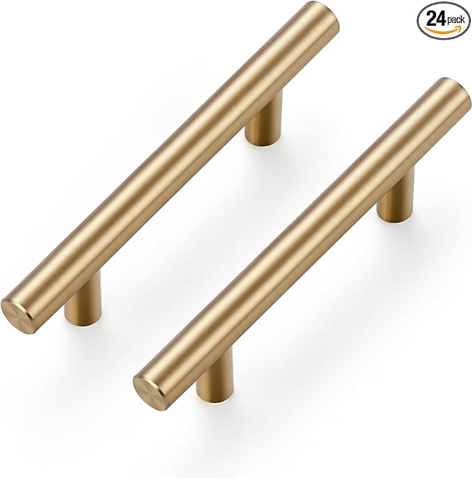 Ravinte 24 Pack 5 Inch Cabinet Pulls Champagne Bronze Stainless Steel Kitchen Drawer Pulls Cabinet Handles 5 InchLength, 3 Inch Hole Center