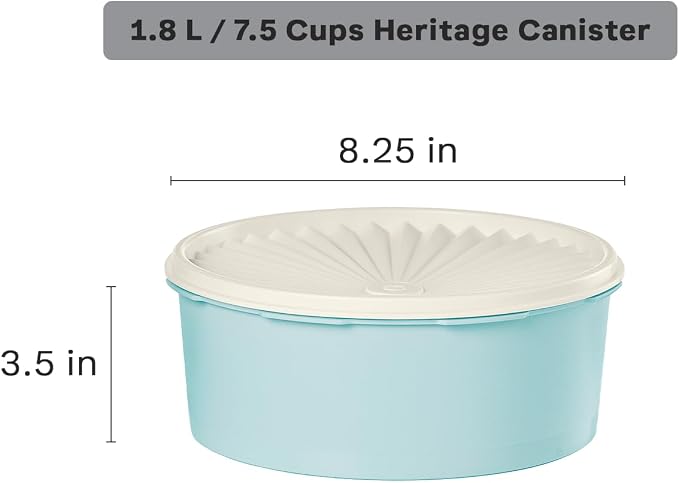Tupperware Heritage Collection 7.6 Cup Cookie Canister, Vintage Blue Color, Dishwasher Safe and BPA Free Container (1.8 L)
