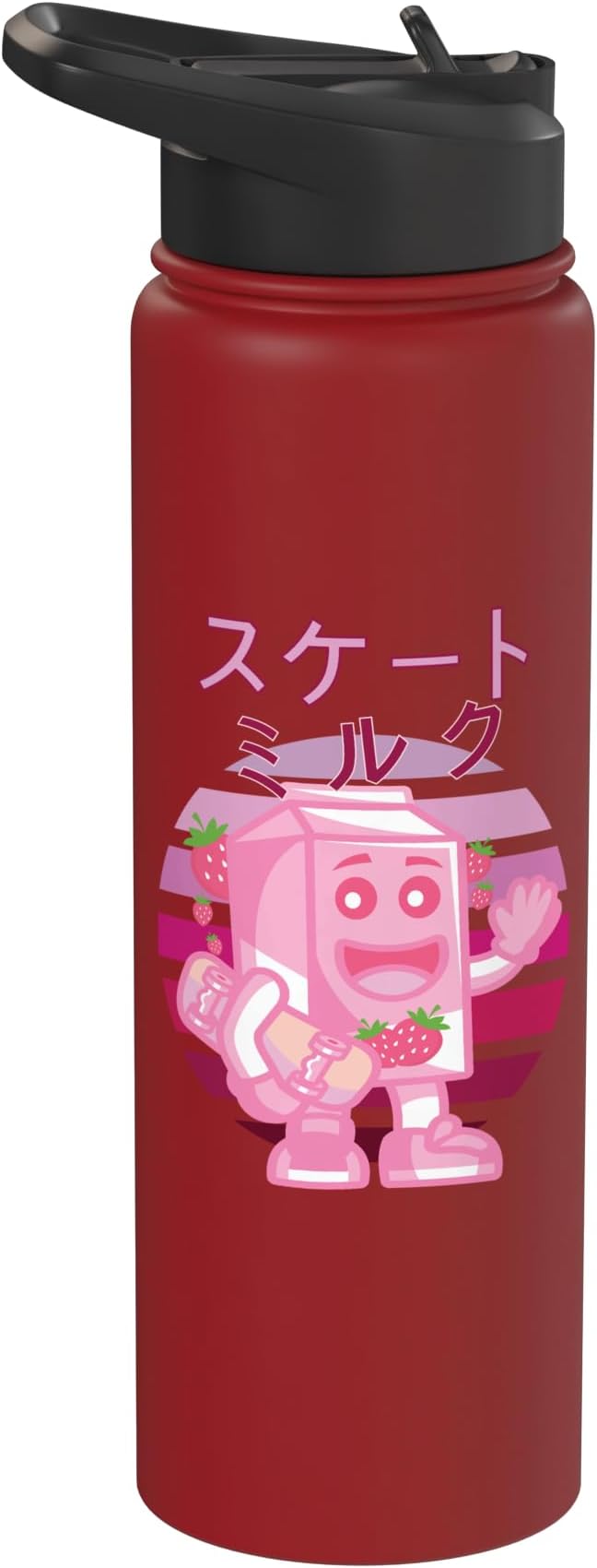 Retro 90s Japanese Skateboarding Strawberry Milkshake Carton Stainless Steel Insulated Water Bottle