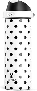 24 oz Insulated Water Bottle with Straw: Meoky Stainless Steel Metal Water Bottle with 2-in-1 Lid - Leak Proof, Cold for 24 Hours, Fits in Car Cup Holder, BPA-Free for Sports Travel Car, Polka Dot