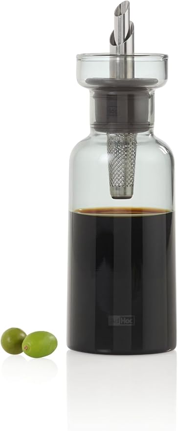 AdHoc AromaPour Oil & Vinegar Dispenser - Reusable, No-Drip Glass Container with Stainless Steel Filter - Dishwasher Safe - 4 oz
