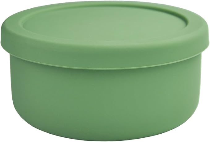 24fl oz (700ml) Silicone Food Storage Containers,Round Bowls with Lids - Meal Prep Containers for Kitchen Serving, Salad & Lunch - Airtight, Microwave/Fridge/Dishwasher Safe, BPA-Free (Grass green,1P)
