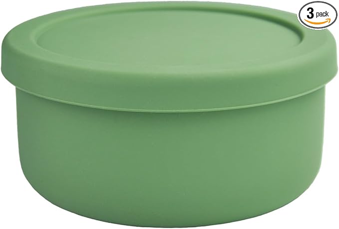 XU&PEIQI 24fl oz (700ml) Silicone Food Storage Containers, Round Bowls with Lids - Kitchen Serving, Salad & Lunch Containers - Airtight, BPA-Free, Microwave, Fridge & Dishwasher Safe (Grass green,3P)