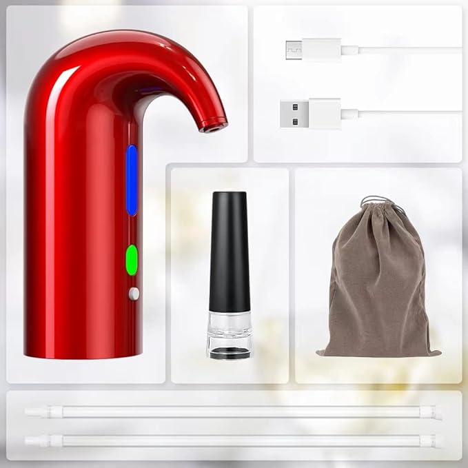 Electric Wine Aerator, Wine Aeration and Decanter Wine Dispenser Spout Pourer,Wine Accessories Gift for Wine Lovers-Red