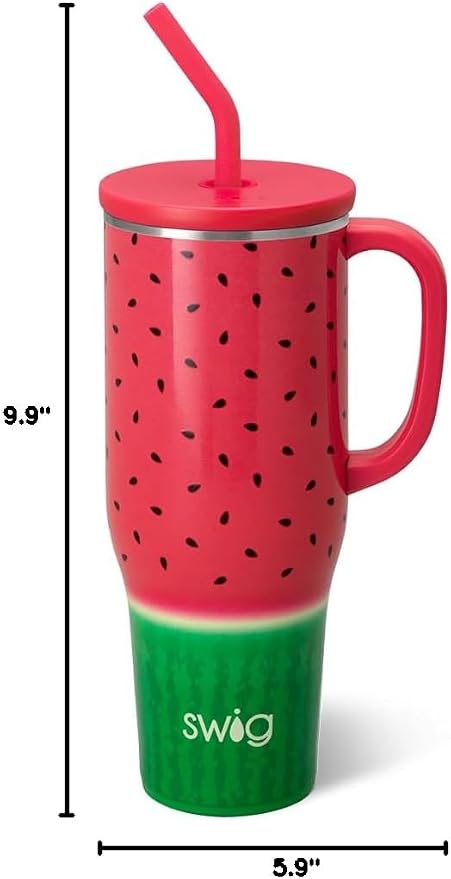 Swig Life 40oz Mega Mug, 40oz Tumbler with Handle and Straw, Extra Large Insulated Tumblers, Cup Holder Friendly Travel Mug (Melon Slice)