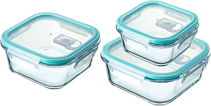PRETYZOOM 3Pcs Convenient Sky-blue Glass Bowl with Hidden Vent Heat-resistant and Safe for Microwave Use Practical Household Food Storage Containers in Multiple