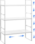 Expandable Cabinet Shelf Organizer Adjustable Metal Spice Rack Stackable Freestanding Counter Storage Shelves for Kitchen Cabinet Under Sink Office Desk (White - 3Pack - L16.5-27'' * W10.2'' * H9.6'')