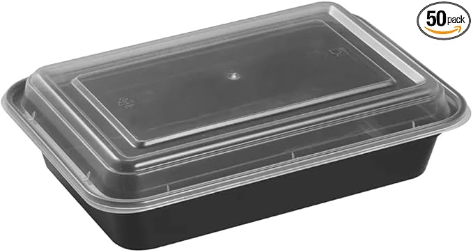 ICE N COLD Reusable To-Go Food Meal Prep Storage Containers with Leak Proof Snap Lids 58oz | 1715ml | 50-Pack