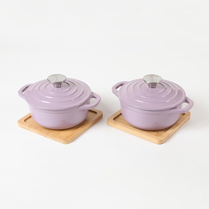 HAWOK Enameled Cast Iron Mini Dutch Oven, Dia5.51inch, 23oz, Set of 2, Purple