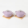 HAWOK Enameled Cast Iron Mini Dutch Oven, Dia5.51inch, 23oz, Set of 2, Purple