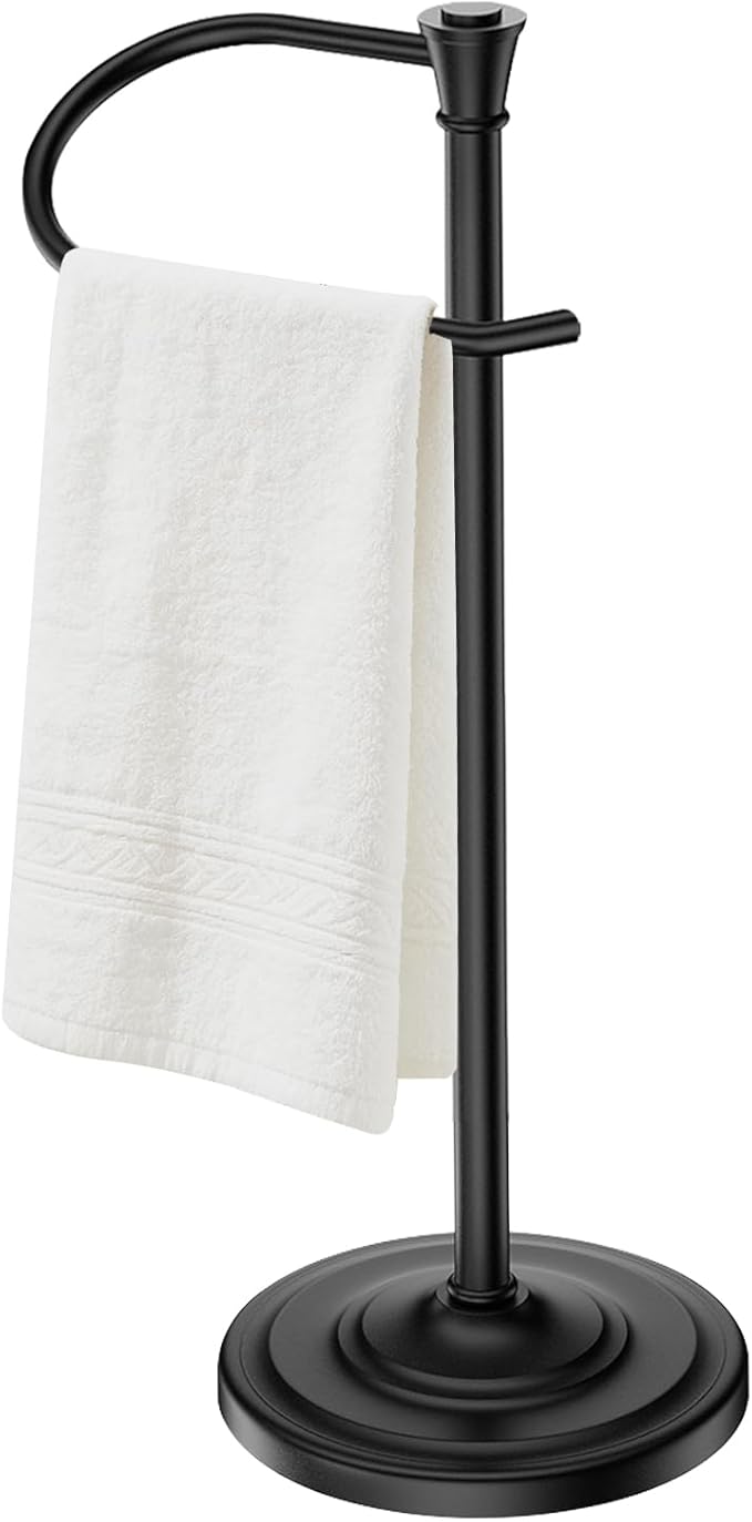 Black Bath Hand Towel Holder Stand,Stainless Steel 16 Inch Free Standing Towel Rack,Heavy Weight Towel Bar for Bathroom Vanity Countertop &Kitchen