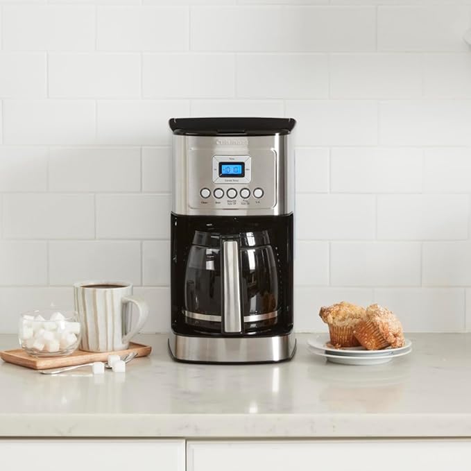 Cuisinart Coffee Maker, 14-Cup Glass Carafe, Fully Automatic for Brew Strength Control & 1-4 Cup Setting, Stainless Steel, DCC-3200P1 & GTF-B Gold Tone Coffee Filter, Basket, Burr Mill