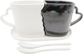 Large Kissing Mugs Set 16oz Kiss Couples Two Coffee Cups with Saucer Love Gifts for Anniversary, Wedding, Valentines, Birthday, Engagement, Lovers Household Tableware White Black Ceramic