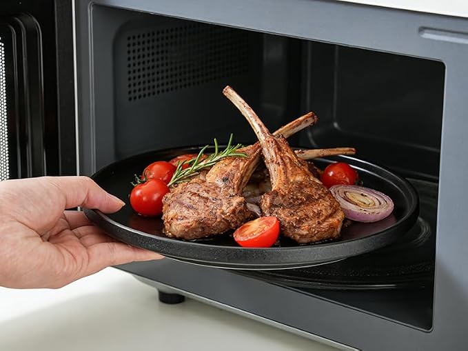 Ceramic Dinner Plates, 10.25 Inch, Set for 4, Modern Black | Flat Dish Design, Microwave & Dishwasher Safe, Perfect for Family and Entertaining, For Steak, Sandwiches, Pizza, Pasta