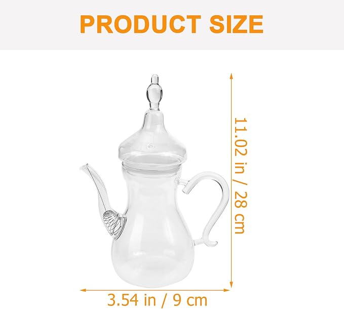 Middle East Style Heat-Resistant Glass Teapot with Infuser Decorative 11 Inch Tea Maker for Loose Leaf Tea Kung Fu Home Kitchen Use