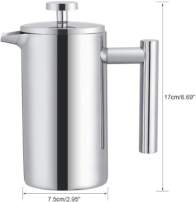 TOPINCN French Press Coffee Maker, Stainless Steel, Double Wall Insulation, Mirror Finish, 350ml, with Filter, for Coffee and Tea