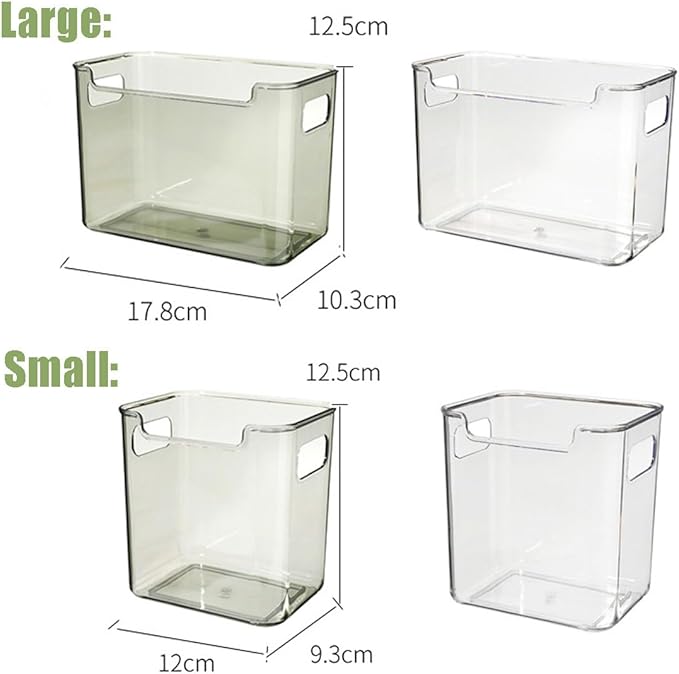 Crystal Clear Freezer Storage Bins, 4 Pack Clear Plastic Storage Bins for Pantry Organizers and Storage, Kitchen Stackable Containers with Handle for Refrigerator, Fridge, Cabinet (4Pcs Large)