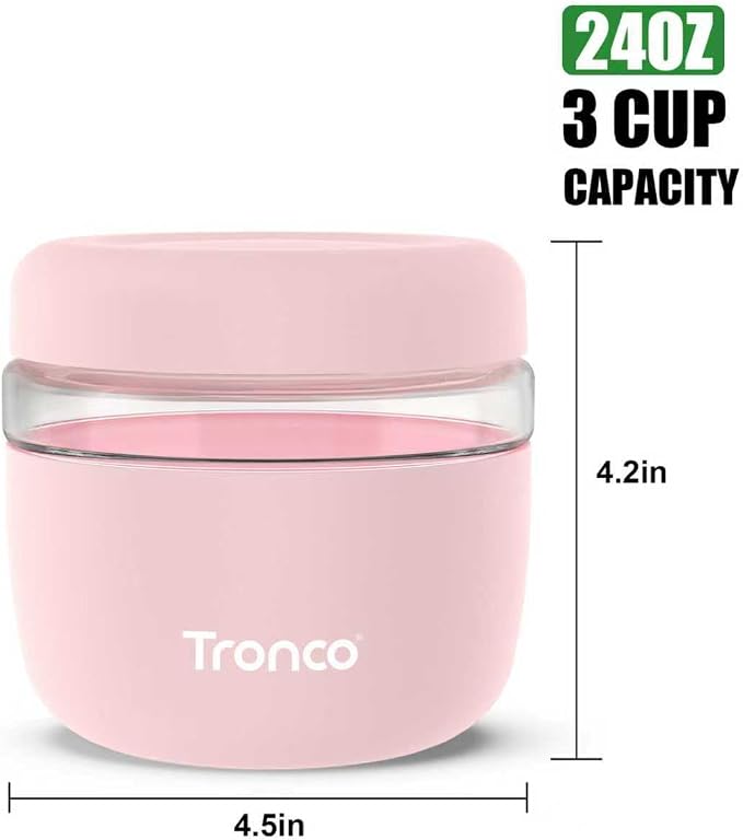 Tronco 24 oz Glass Food Storage & Lunch Bowl Containers with Airtight Lids | Leak & Spill Proof Meal Prep Container & Food Storage Jar for Lunch, Salad, Oats, Soup, BPA-Free, Microwave & Dishwasher Safe
