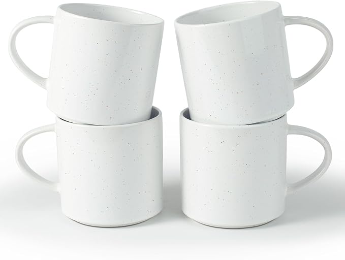 famiware Nebula 4 Pieces Coffee Mug, 14 oz Catering Mugs with Handle for Coffee, Tea, Cocoa, Milk, White with Colorful Speckles