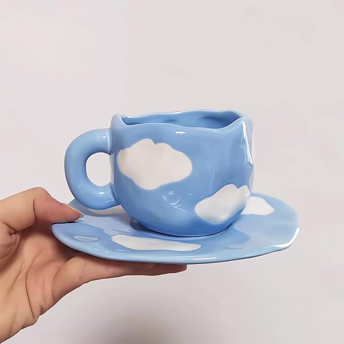 Noviko Cloud Mug with Saucer Ceramic Cloud Teacup for Girls Mum 11 oz