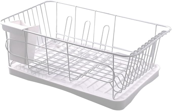 PRETYZOOM Dish Drying Rack Multi-Functional Kitchen Drainer Basket Premium Over Sink Drying for Easy Water Drainage and Stylish Organization White Iron Design