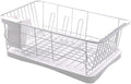 PRETYZOOM Dish Drying Rack Multi-Functional Kitchen Drainer Basket Premium Over Sink Drying for Easy Water Drainage and Stylish Organization White Iron Design