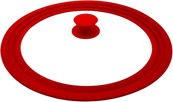 Universal Lid for Pots,Pans And Skillets,HR Huare Technology Tempered Glass with Heat Resistant Silicone Rim,Dishwasher Safe,Fit Cookware 9.5”,10”, 11”,Red,1 Pack
