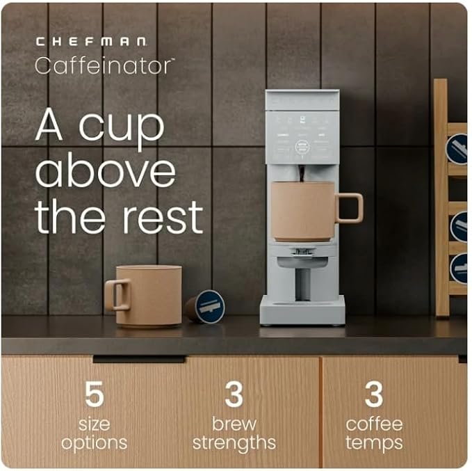 Chefman Automatic Single Serve Coffee Maker/Iced Works with K-Cup Pods & Ground Coffee Concrete Color