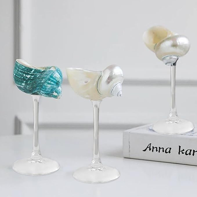 LYFJMUS 2 Pcs Seashell Wine Glasses Wedding Wine Glasses Conch Cup Martini Cocktail Glass Cup for Birthday Wedding Beach Bridesmaids Anniversary Party (Green, 6.3inch)