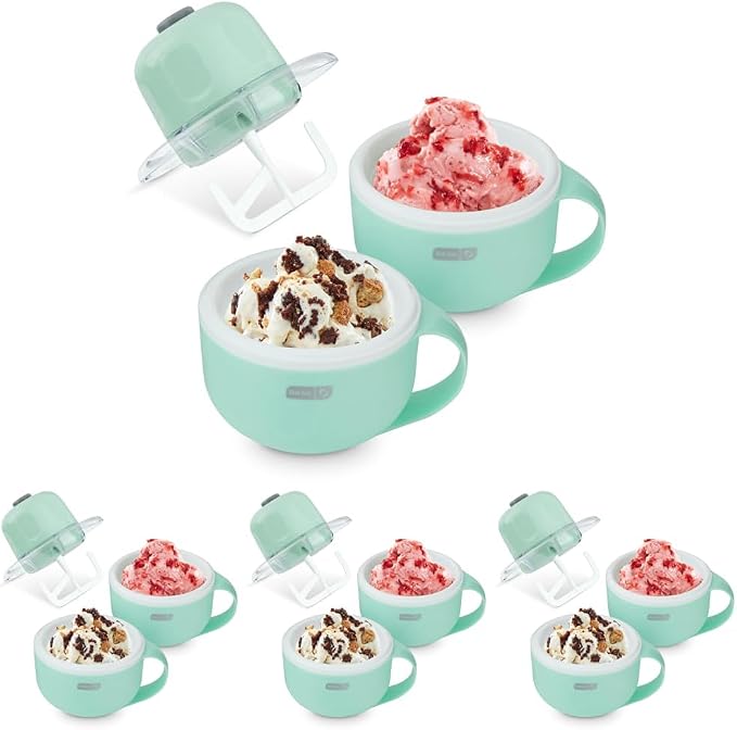 Dash My Mug Ice Cream Maker - Makes Single Serving of Gelato, Frozen Yogurt, Sorbet & More - Easy to Clean & Use - Aqua, 2 Bowls (Pack of 4)