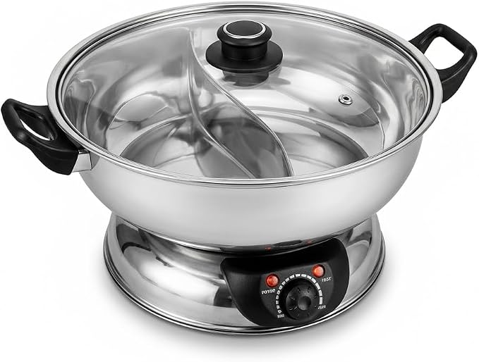 Sonya 5.1 L Electric Dual-Sided Shabu Shabu & Mongolian Hot Pot – Stainless Steel, Large Capacity for Family Meals & Hot Pot Parties