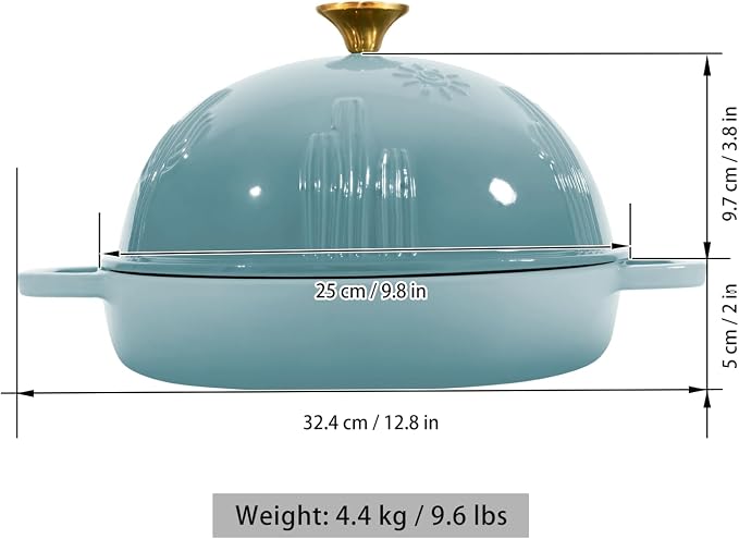 Flavehc Cast Iron Bread Oven With Cloche Lid for Baking - Blue Enameled Dutch Oven With Dome Lid for Sourdough - 5 qt