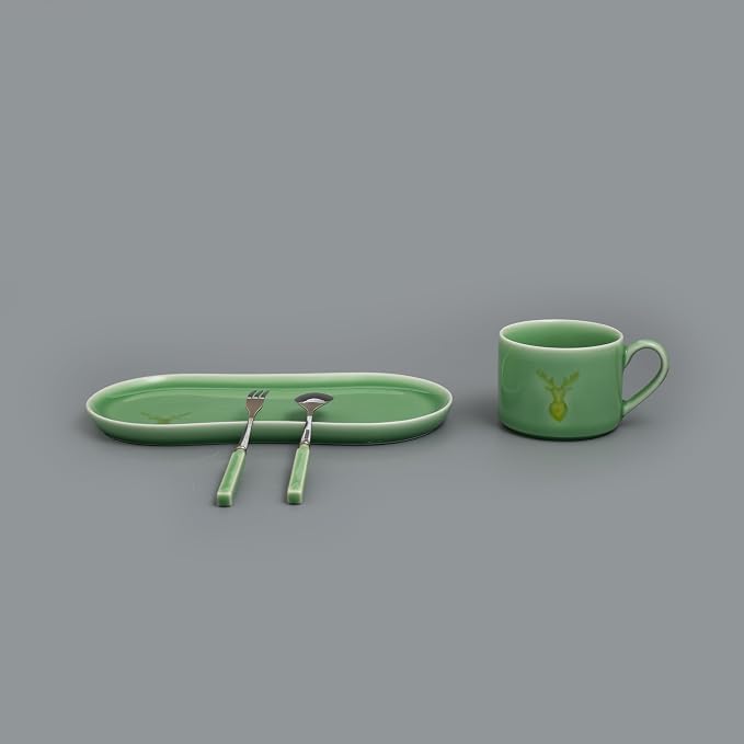 Longquan UNESCO Heritage Celadon Coffee Set Double-glazed collector's edition with oval-shaped plates and tableware - handcrafted plum green glaze ceramic gift box (1, Plum green glaze)
