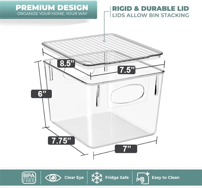 Sorbus Medium Plastic Storage Bins with Lids (8 Pack) – Clear Bins for Kitchen, Pantry, Fridge, Cabinet, and Refrigerator Organization – Stackable Storage Containers