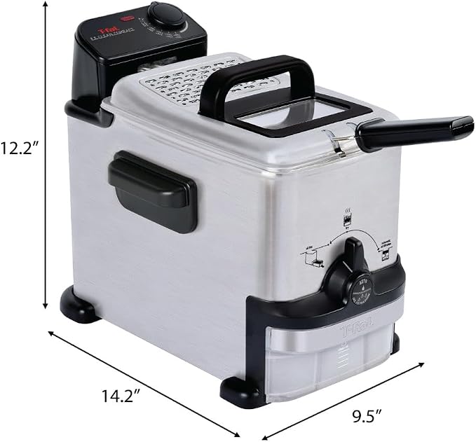 T-fal Compact EZ Clean Stainless Steel Deep Fryer with Basket for Home Use, 1.8 Liter Oil and 1.7 Pound Food Capacity, 1200 Watts, Easy Clean Temp Control, Oil Filtration, 1.8 L