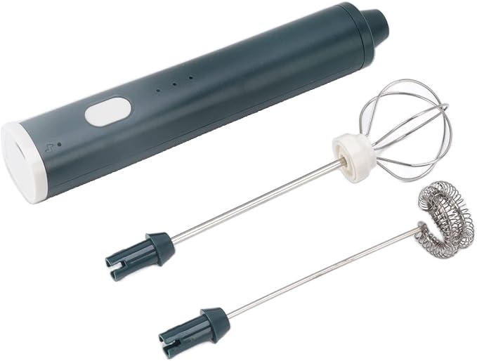 Mini Electric Stirrer Cordless Rechargeable Milk Frother 3 Speed Handheld Mixer Wand with 2 Eggbeater Heads for Coffee Home Kitchen Blackish Green