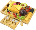 Bamboo Cheese Board and Knife Set – Wooden Serving Platter with Hidden Utensil Drawer – Charcuterie Board for Cheese, Meat, Fruits & Crackers – Elegant Serving Tray for Parties & Gifts
