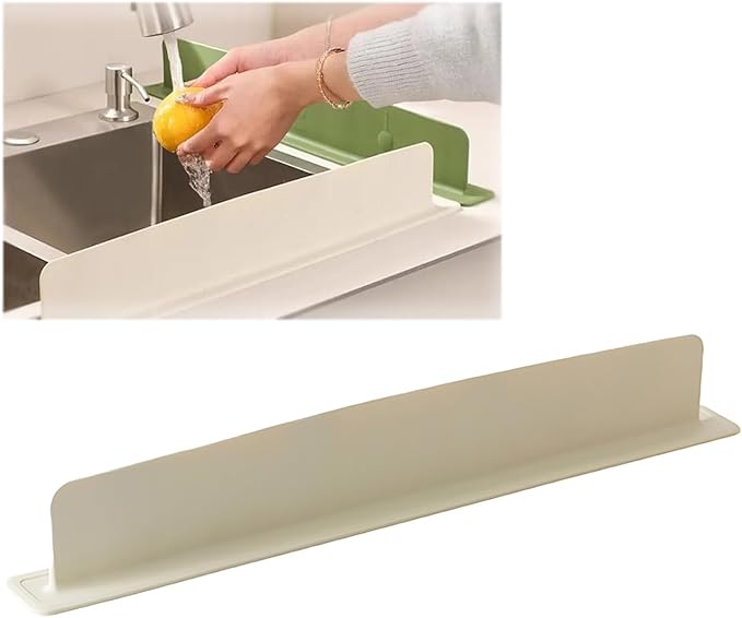 19.6in Silicone Sink Splash Guard, 2025 New Silicone Sink Water Retaining Board for Kitchen, Portable Water Retaining Strip Reusable Water Splash Guard for Bathroom Countertop (Silicone, Beige)
