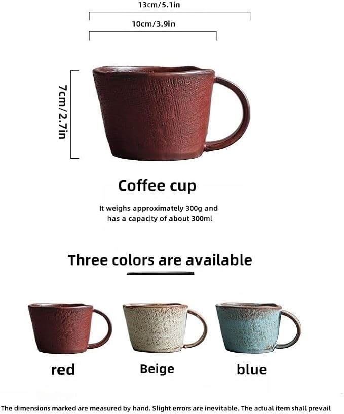 2-pcs handcrafted clay water cups, couple cups, household coffee, hot tea, oatmeal, milk cups (300ML, 7 * 10cm), office retro mugs, suitable for dishwasher, microwave, oven. (beige)