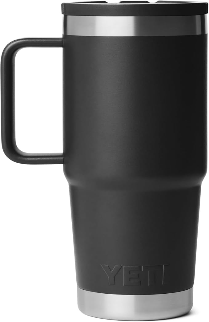 YETI Rambler 20 oz Travel Mug with Flip Straw Lid – Stainless Steel, Vacuum Insulated, Leakproof, Cup Holder Friendly, Black