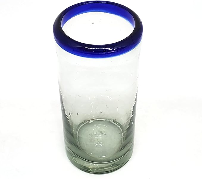 Cobalt Blue Rim 14 oz Highball Glasses (set of 6), Recycled Glass, Lead-free, Toxin-Free (Highball)