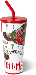 Swig Life 32oz Straw Tumbler, Travel Coffee Tumbler with Lid, Cup Holder Friendly Travel Coffee Mug, Stainless Steel, 32 oz Reusable Insulated Coffee Mug (Saturdays In Columbus)