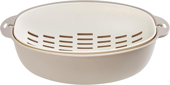 VECELO 2 In 1 Colander Strainer with Bowl Set, Fruit Vegetable Washing Colanders & Food Strainers, Heat-Resisted, Double Layer Colander for Kitchen for Pasta, Berry, Salads, Grey