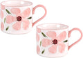 KAMMAK Pink Ceramic Coffee Mug, 13.5oz Mugs Set of 2, Novelty Cup for Tea, Juice, Milk, Cute Porcelain Water Cups with Handle for Women, Dishwasher and Microwave Safe