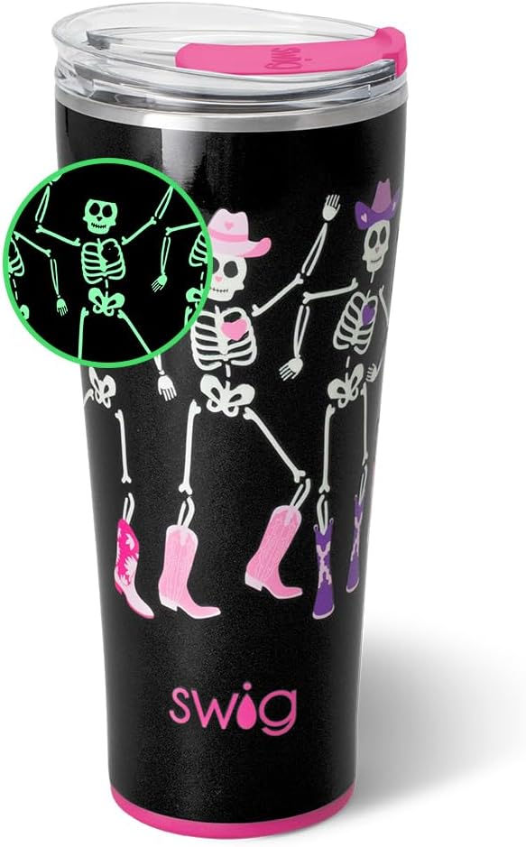 Swig Life 32oz Insulated Tumbler, Halloween Travel Coffee Tumbler with Lid, Cup Holder Friendly Travel Coffee Mug, Stainless Steel, 32 oz, Reusable Insulated Mug with Lid (Let's Go Ghouls)